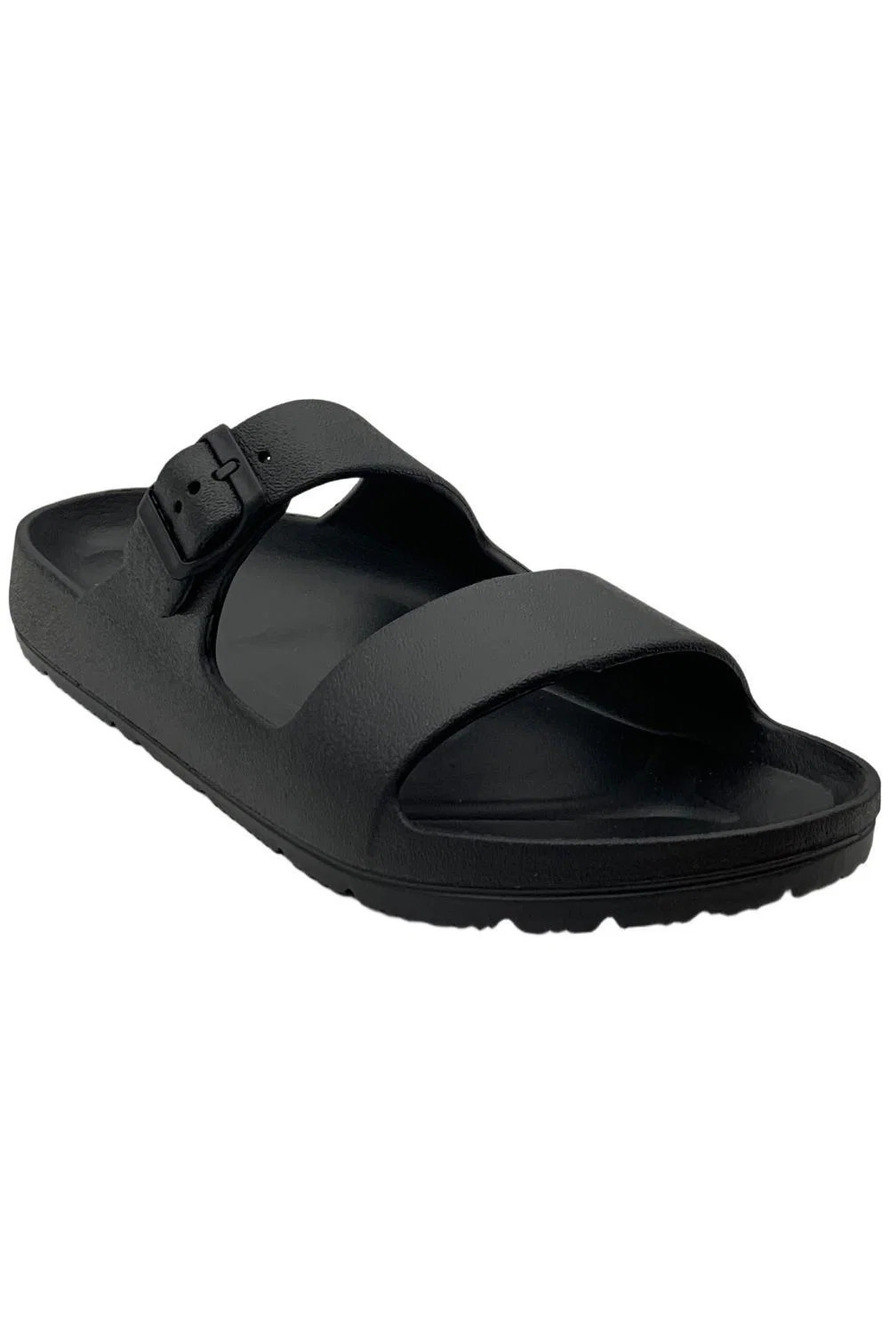 Funky Monkey Women's Comfort Slides Double Buckle Black - Medium